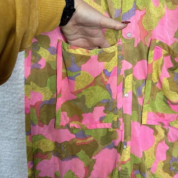 vtg Dezigner Mod Floral Duster Day House Dress Robe Snaps Rockabilly Sz M Tricot - Picture 6 of 7